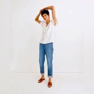 Madewell Embroidered Lightspun Ruffle-Sleeve Henley Top